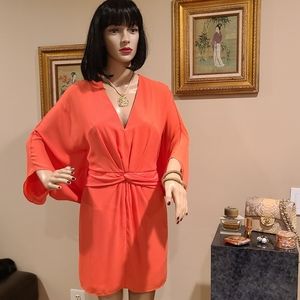 HALSTON WOMEN'S KIMONO SLEEVE V-NECK SILKY CREPE DE  CHINE DRESS SIZE 2 NWT